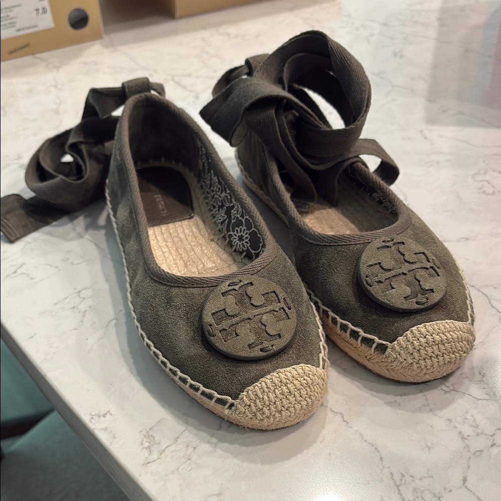 Tory Burch Khaki Ribbon Espadrilles